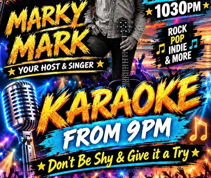 Karaoke with Marky Mark im The Garrison Public House, Playa de las Américas – Veranstaltungsplakat Teneriffa