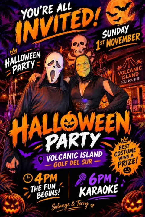 Halloween Party with Solange and Terry al Volcanic Island, Golf del Sur — locandina evento a Tenerife