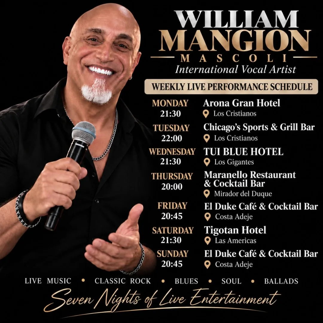 William Mangion Mascoli al El Duke Café & Cocktail Bar, Fañabé — locandina evento a Tenerife